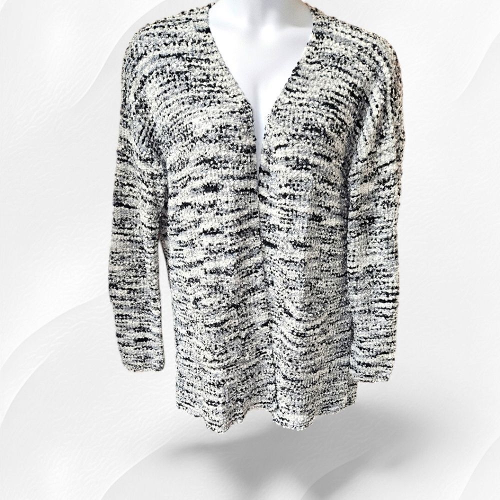 RACHEL & ZOE Womens open front cozy black & white popcorn knit cardigan XL - Picture 2 of 10